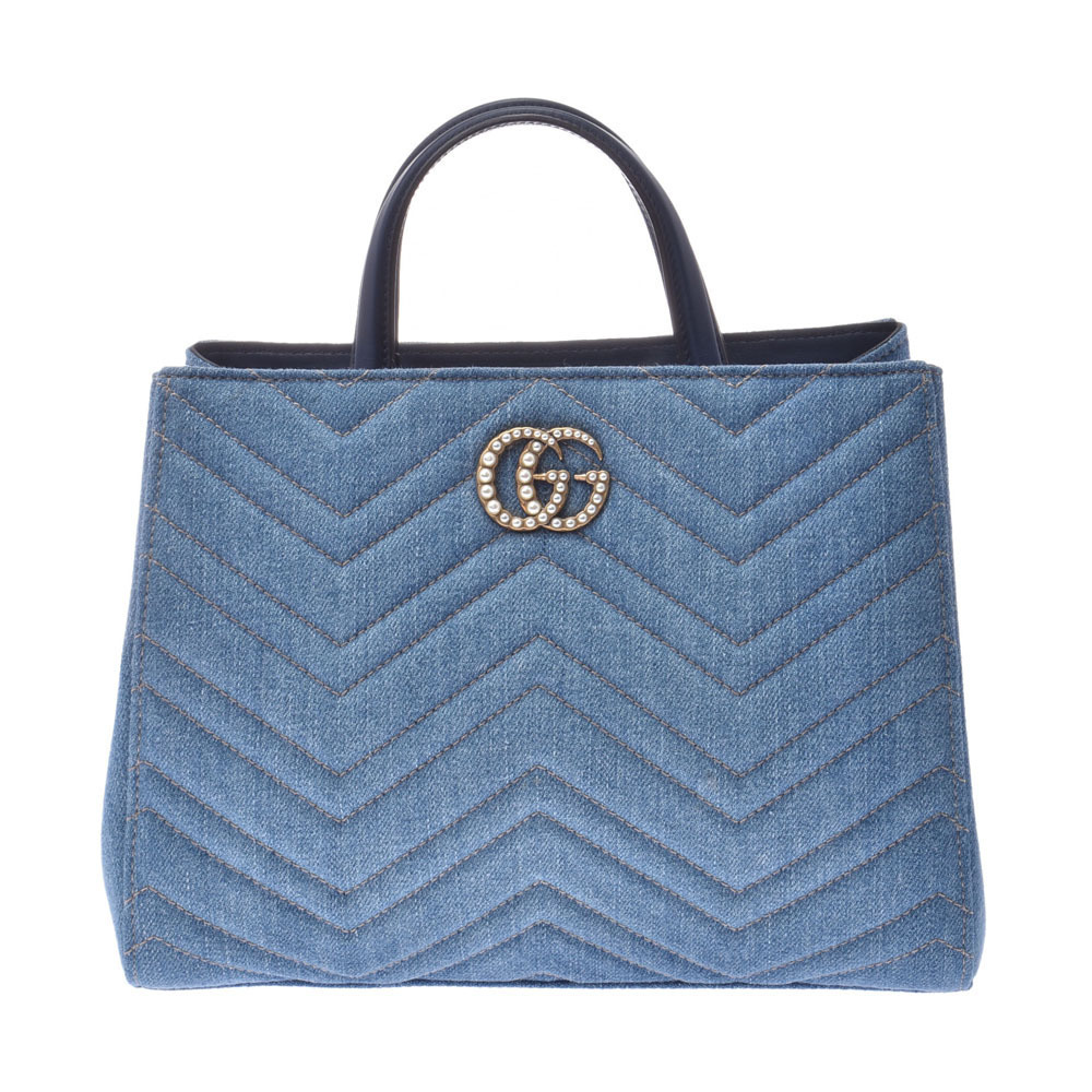GUCCI GG Marmont Handbag Pearl Blue Denim Bag